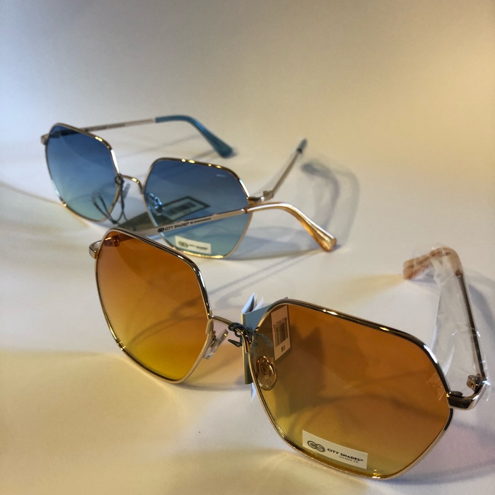 Retro yellow & blue rose gold oversize/wide frame